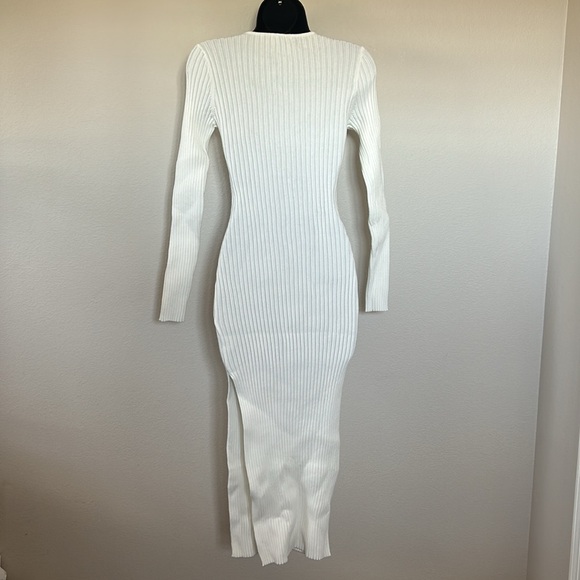 Princess Polly Nicky White Long Sleeve Ribbed Knit Side Slit Midi Sweater Dress - Picture 7 of 10